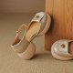 Camellia Baotou Hollowed Sandals Soft Leather Bottom Word Buckle High Heels