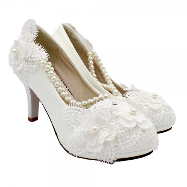 3D Floral White High Heels