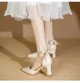 High Heels Women's Chunky Heel Hollowed Pointed-toe Ankle-strap Shoes