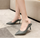 Pointed Toe Nude High Heels Soft Leather Solid Color Ladies