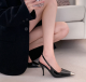 Black Square Toe Metal Rear Empty Ankle-strap High Heels