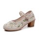 Short Heel Embroidery Frog Button 5CM Round Toe High Heels