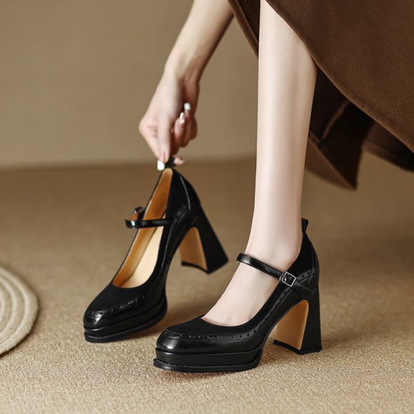 Leather High Heels Female French Retro